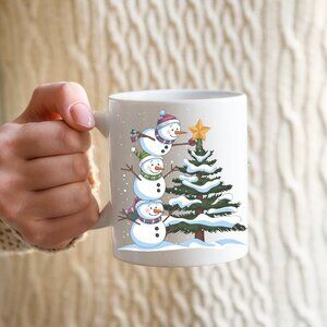 🎅 Funny Snowman Christmas Mug – Stacked Snowmen & Holiday Cheer 11oz Ceramic
